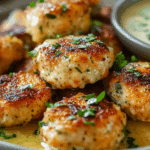 Garlic Butter Parmesan Chicken Bites with Creamy Herb Sauce