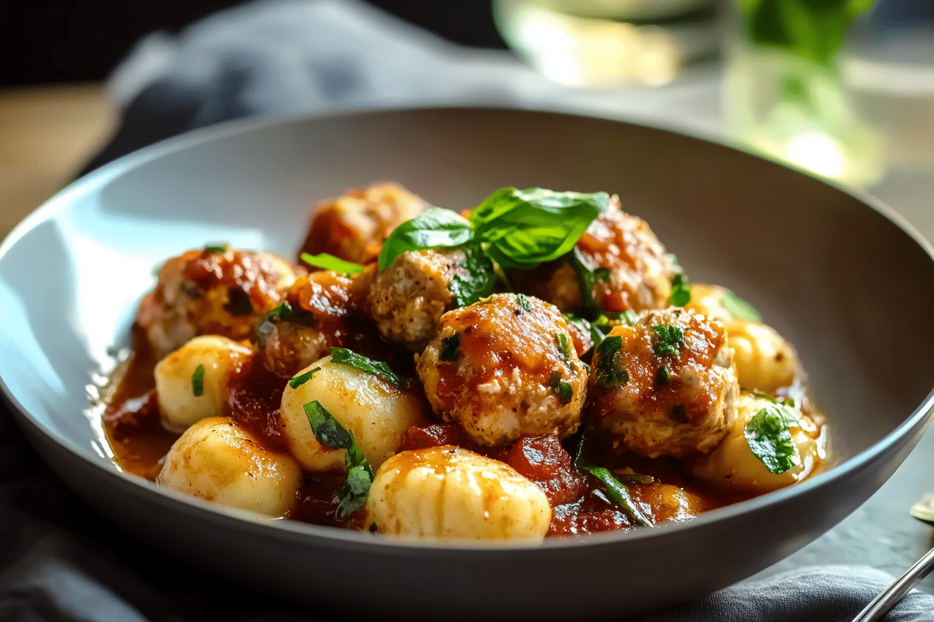 Slow Cooker Tuscan Chicken Meatballs with Gnocchi