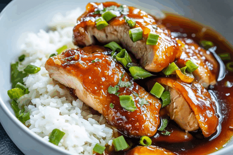 Caramelised Soy Chicken in Garlic Ginger Broth with Rice
