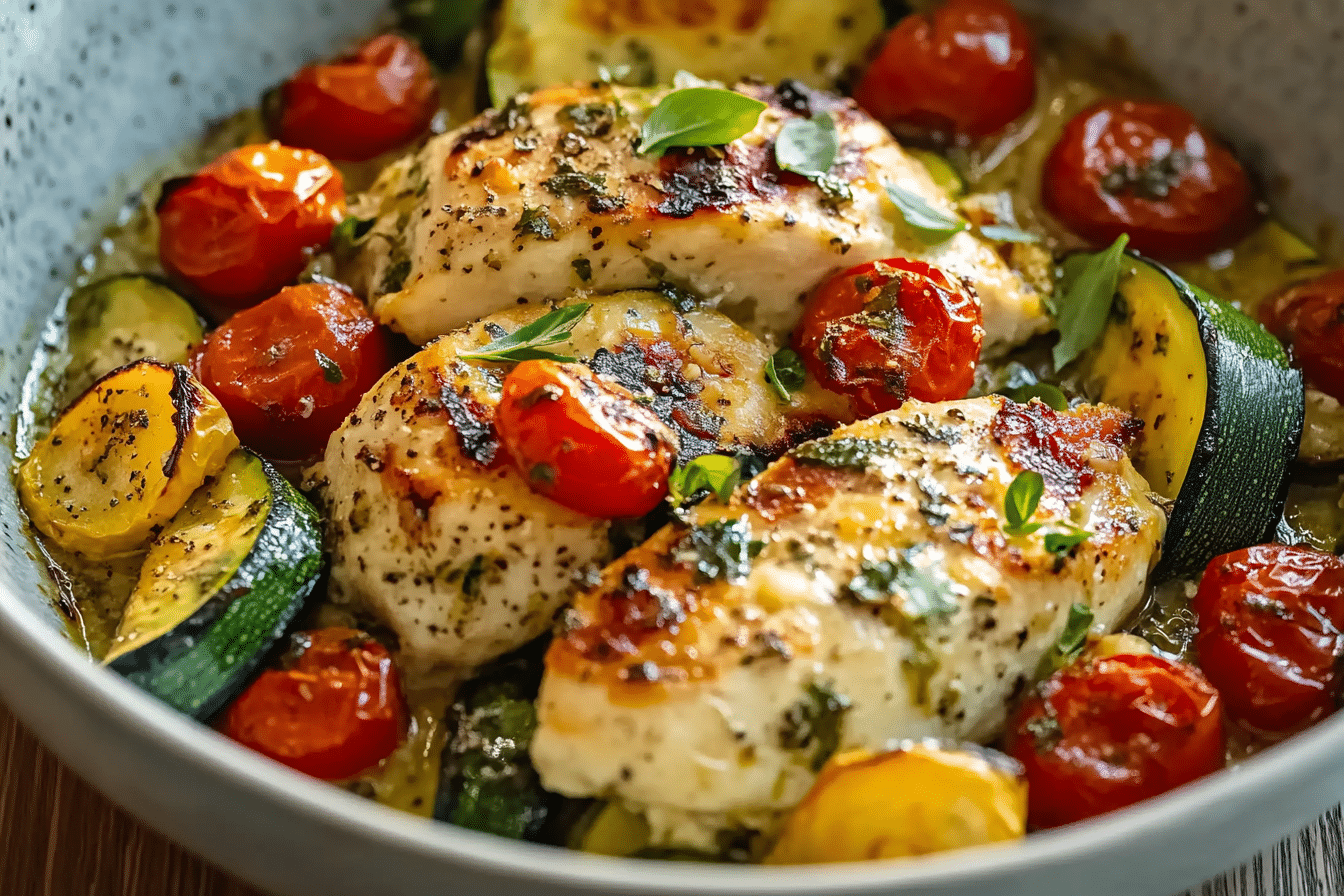Mediterranean Chicken Zucchini Bake