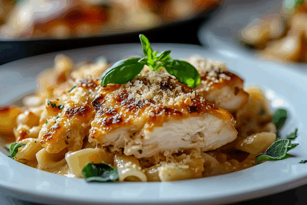 Garlic Parmesan Chicken Pasta Bake