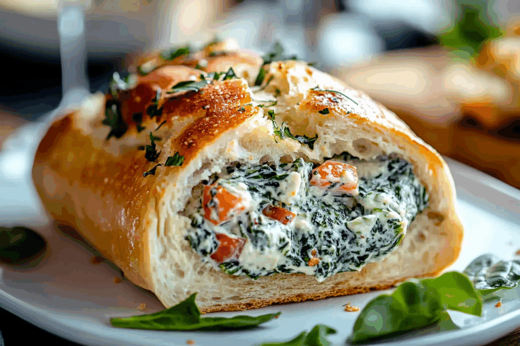 Easy Spinach Dip Stuffed French Bread