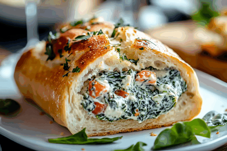 Easy Spinach Dip Stuffed French Bread