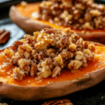 Twice Baked Sweet Potatoes with Pecan Streusel