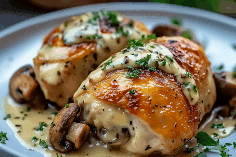 Cheesy Garlic Butter Mushroom Stuffed Chicken