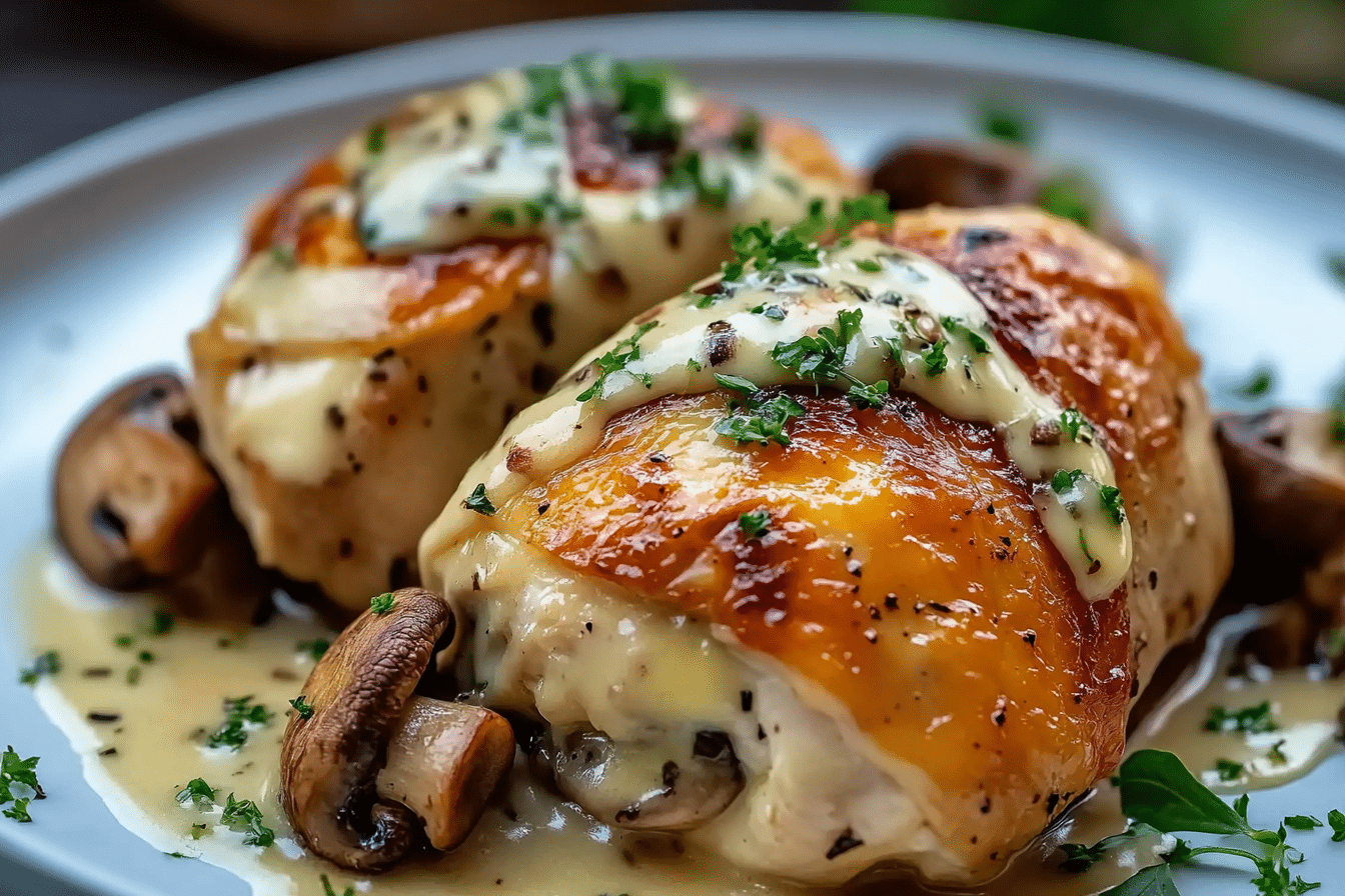Cheesy Garlic Butter Mushroom Stuffed Chicken