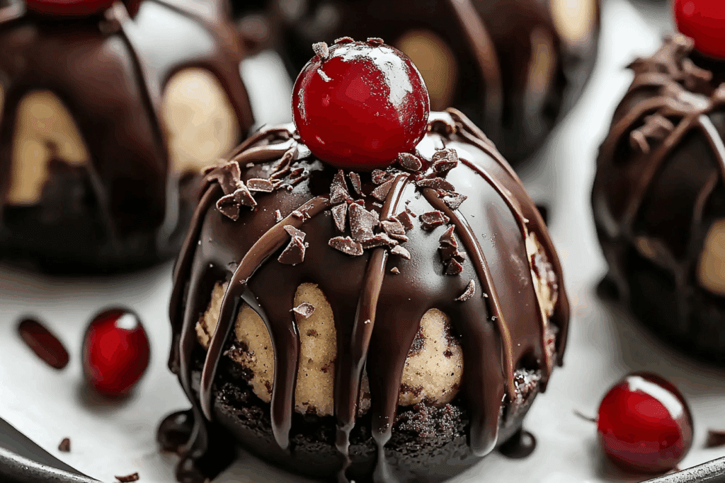 Decadent Black Forest Cookie Dough Brownie Bombs