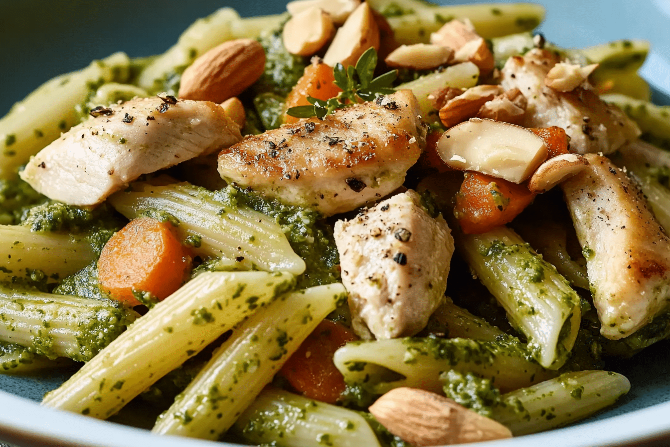 Chicken & Vegetable Penne with Parsley-Walnut Pesto