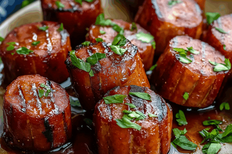 Maple BBQ Hasselback Kielbasa Bites