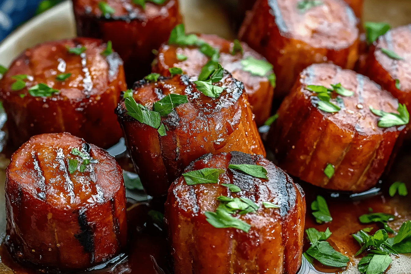 Maple BBQ Hasselback Kielbasa Bites