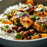Cilantro Orange Chicken with Rice and Beans