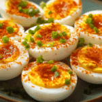 Spicy Chili Garlic Deviled Eggs
