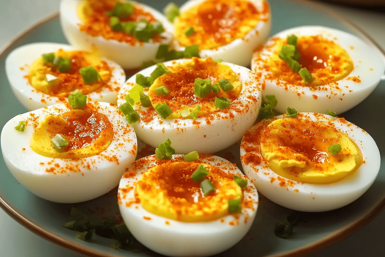 Spicy Chili Garlic Deviled Eggs