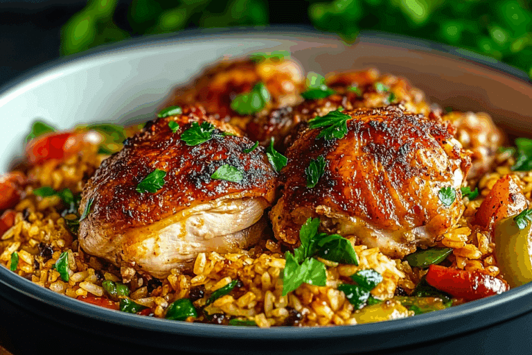 Roast Chicken Thighs with Spiced Rice