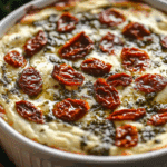 Easy Cheesy Baked Pesto and Sun-Dried Tomato Dip