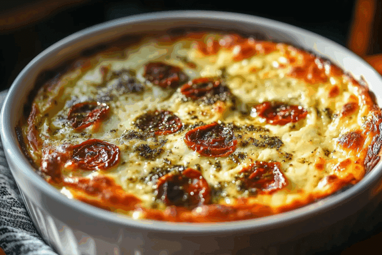 Easy Cheesy Baked Pesto and Sun-Dried Tomato Dip