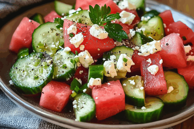 Simple Watermelon Cucumber Feta Salad