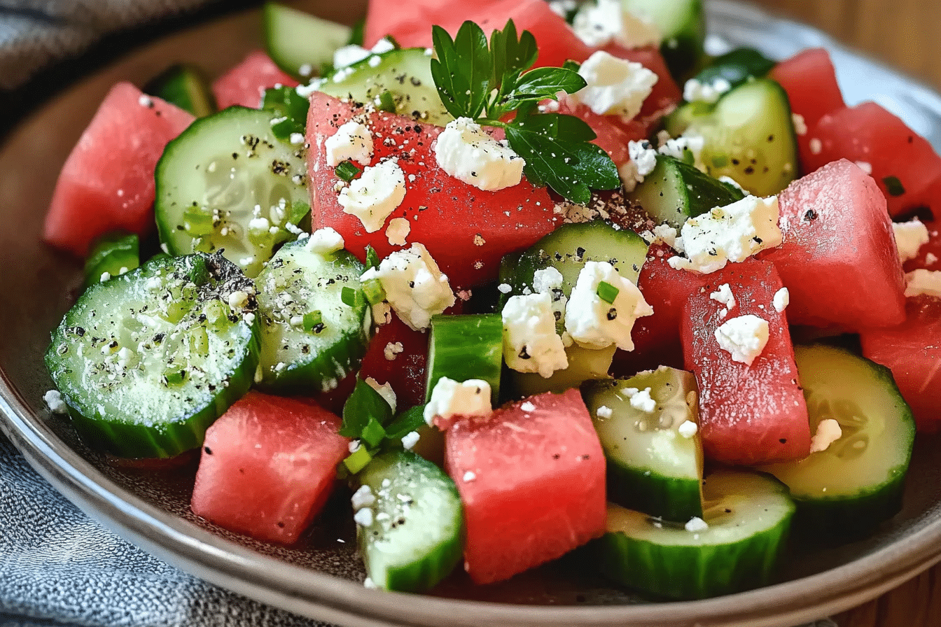 Simple Watermelon Cucumber Feta Salad