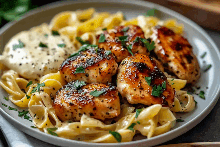 Honey Pepper Chicken with Creamy Garlic Butter Pasta