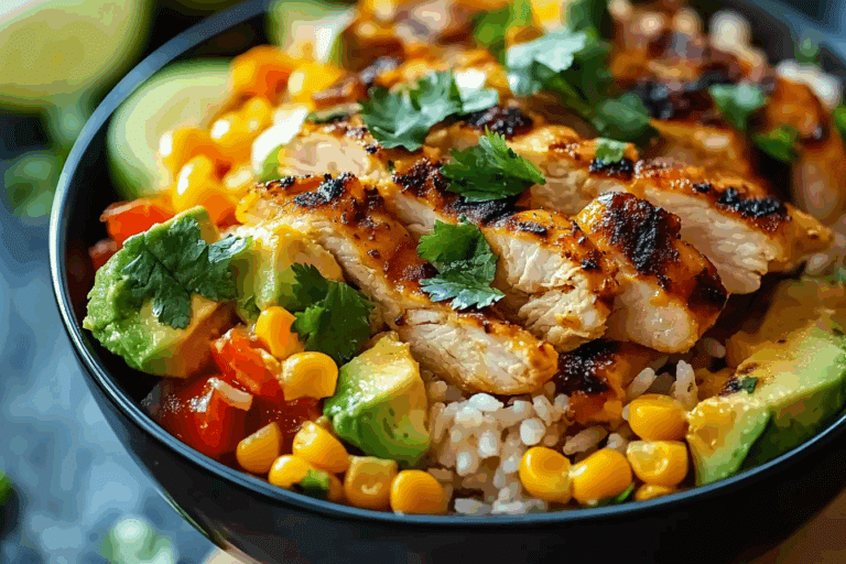 Healthy and Delicious Street Corn Chicken Rice Bowl