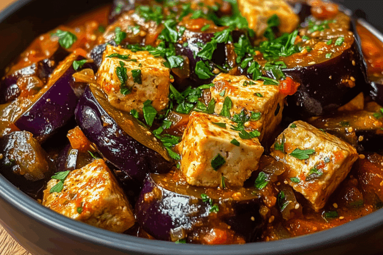Spicy Garlic Aubergine (Eggplant) & Tofu Stew
