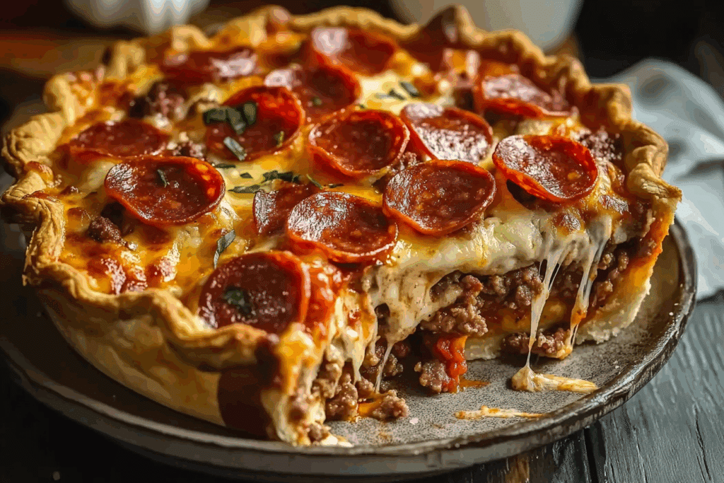 Deep Hamburger Sausage & Pepperoni Pie