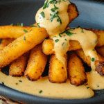 Crispy Veggie Potato Sticks with Cheese Sauce