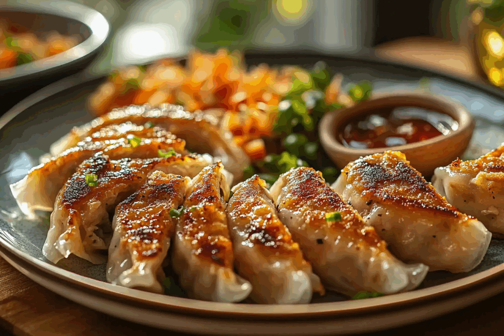 Smashed Chicken Gyoza with Kimchi & Rice