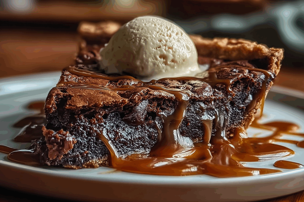 Rich and Gooey Caramel Brownie Pie