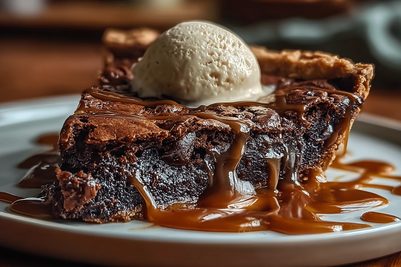 Rich and Gooey Caramel Brownie Pie