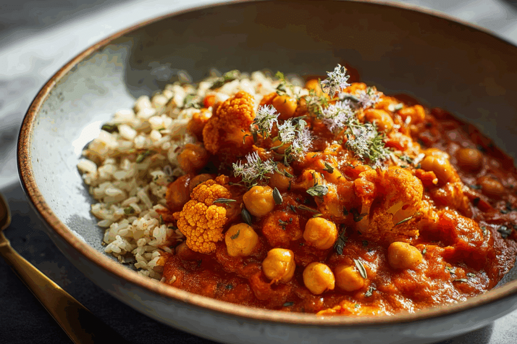 Creamy Tomato Chickpea and Cauliflower Masala