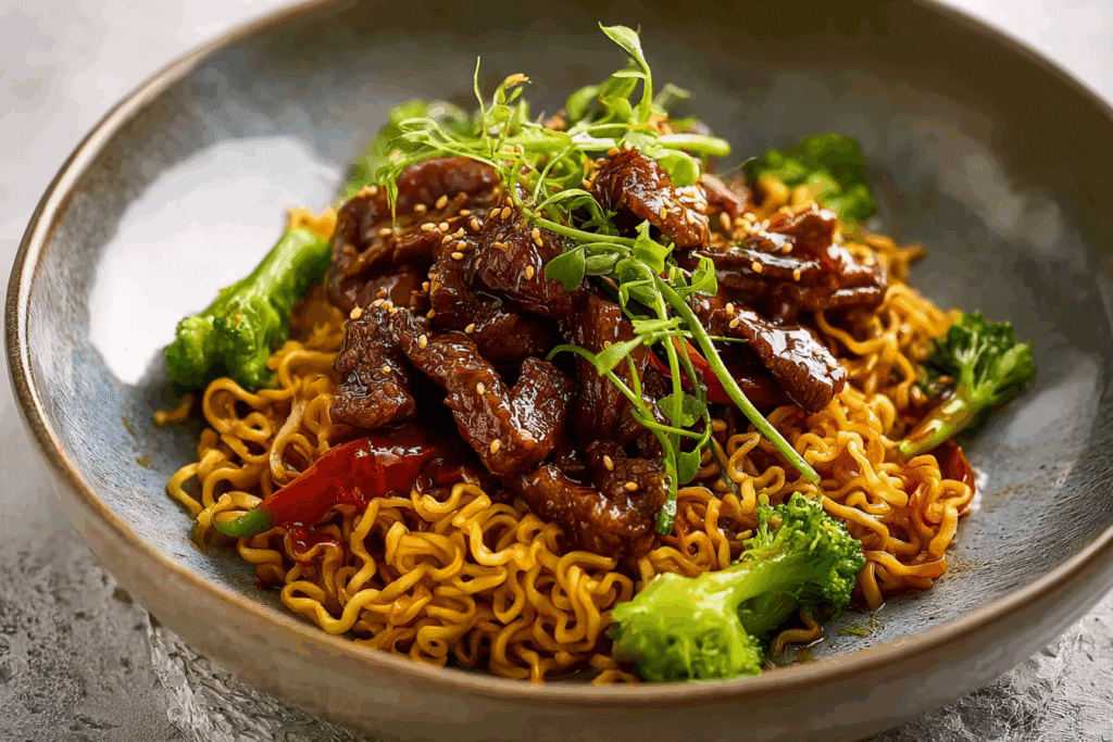 Honey Soy Crispy Beef and Noodles
