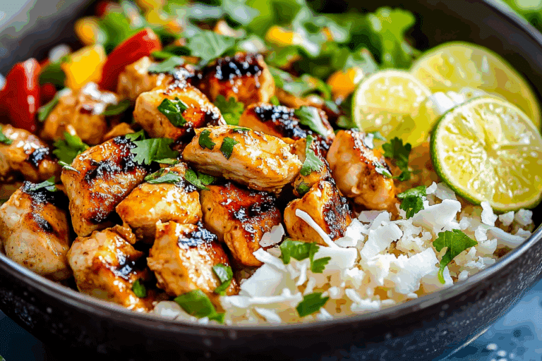 Sweet Chili Chicken Bowl with Coconut Lime Drizzle