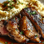 Slow-Cooked Garlic Butter Chicken & Ribeye with Creamy Parmesan Mash
