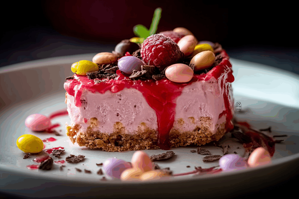 Pink M\&M Snickers Cheesecake