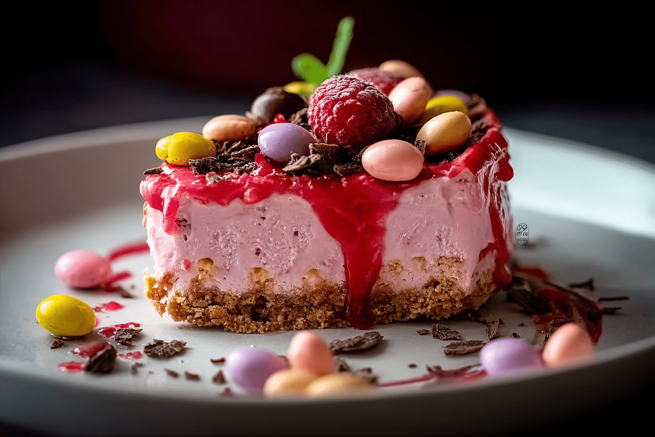 Pink M\&M Snickers Cheesecake