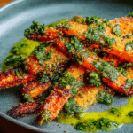 The Best! Crunchy Parmesan Carrots with Salsa Verde