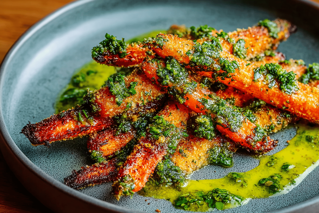 The Best! Crunchy Parmesan Carrots with Salsa Verde