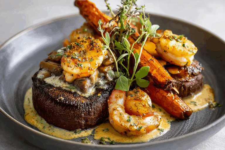 Ultimate Surf and Turf with Garlic Cream Sauce