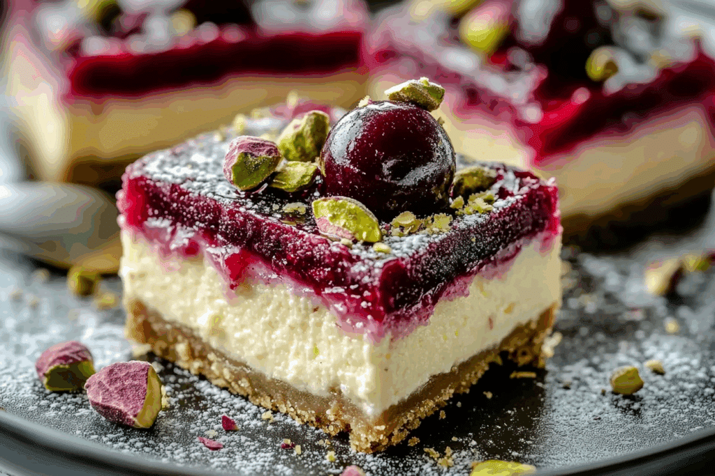 Heavenly Cherry Pistachio Cheesecake Bars