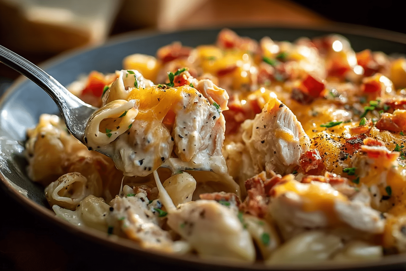 Creamy Ranch Chicken Casserole with Cheese and Pasta