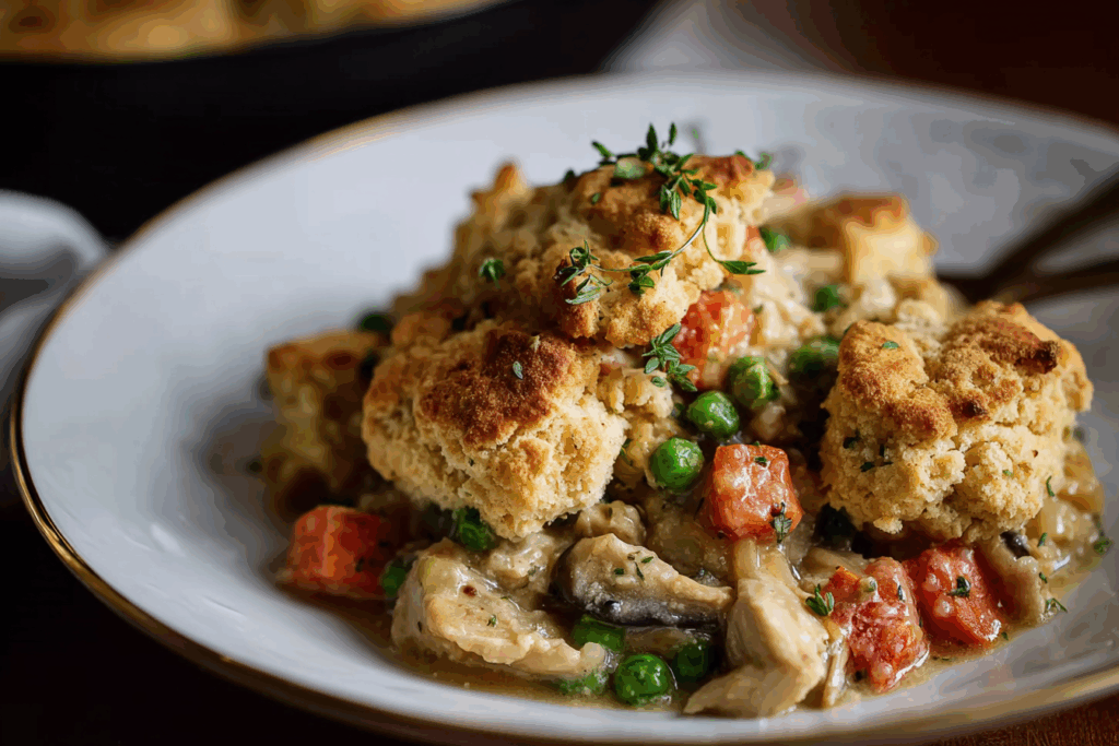 Chicken Pot Pie Casserole with Biscuit Crumbles