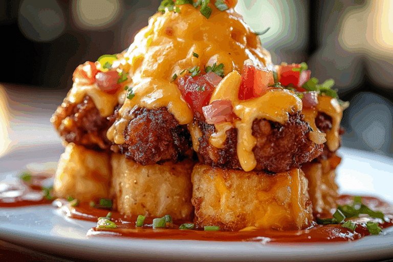 Cheeseburger Stuffed Tater Tot Cones with Colossal Cheese Volcano