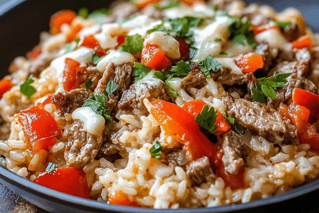 Philly Cheesesteak Rice Skillet