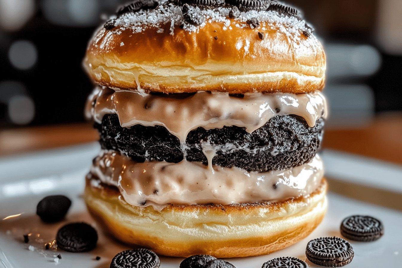 Oreo Cheesecake Stuffed Donut Burger