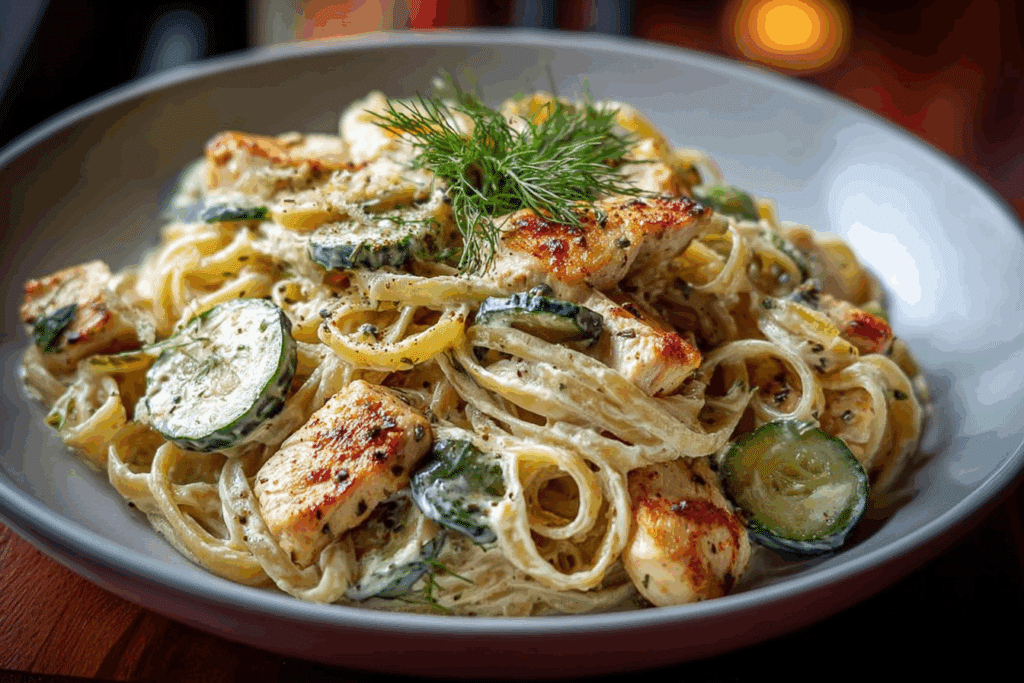 Dill Pickle Chicken Alfredo Pasta