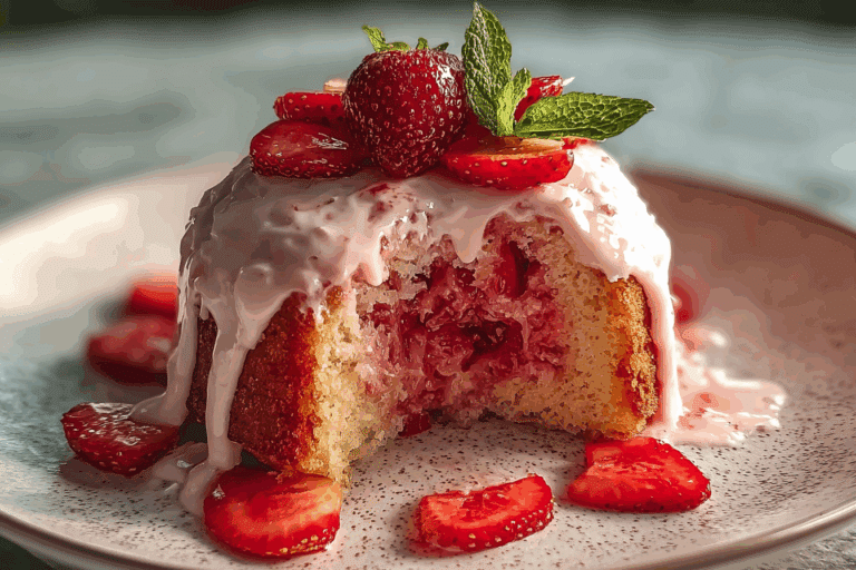 Strawberry Honeybun Cake with Strawberry Cream Icing
