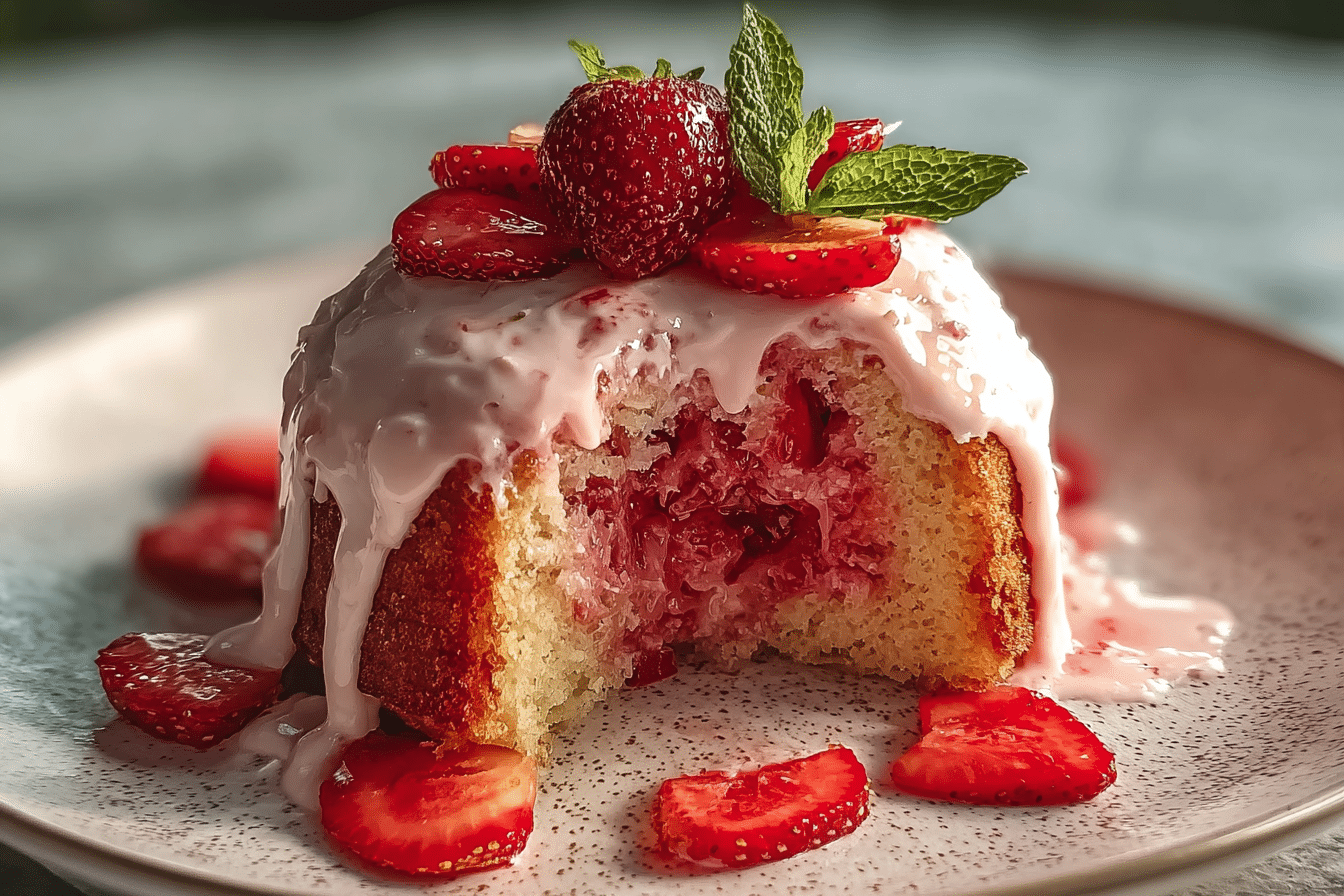 Strawberry Honeybun Cake with Strawberry Cream Icing