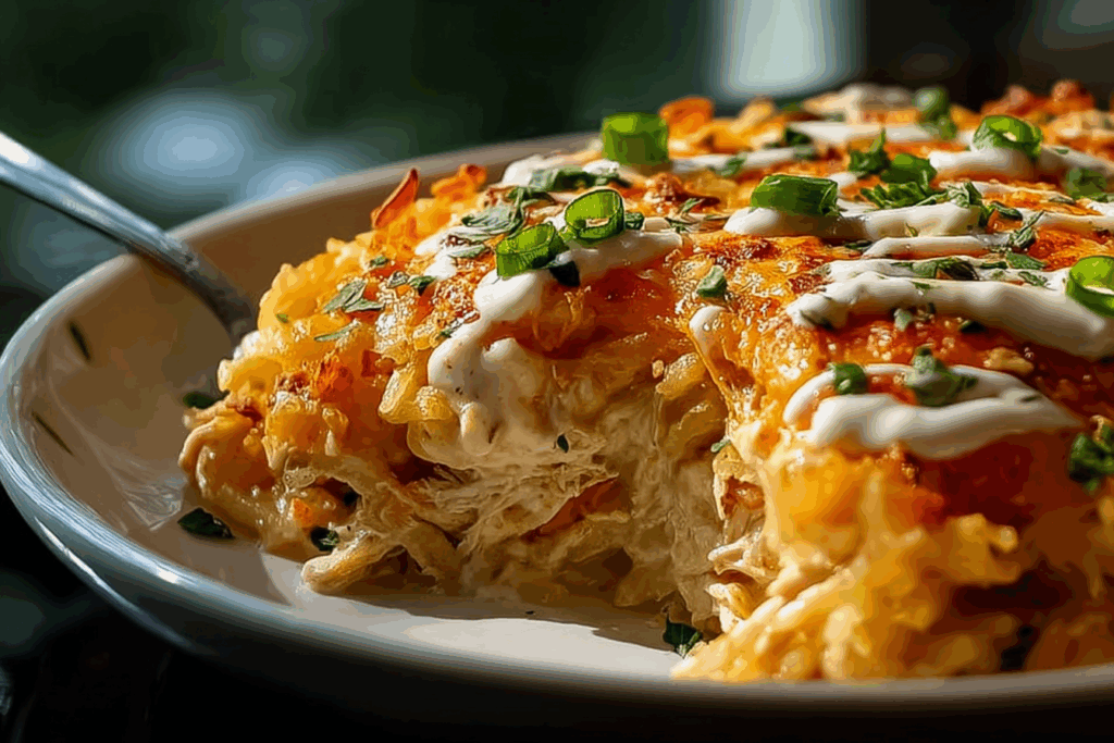 Creamy Chicken Nacho Hashbrown Bake