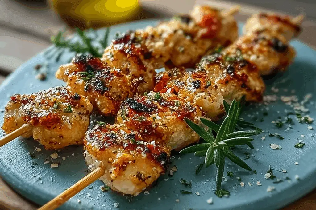 Air Fryer Garlic Parmesan Chicken Skewers